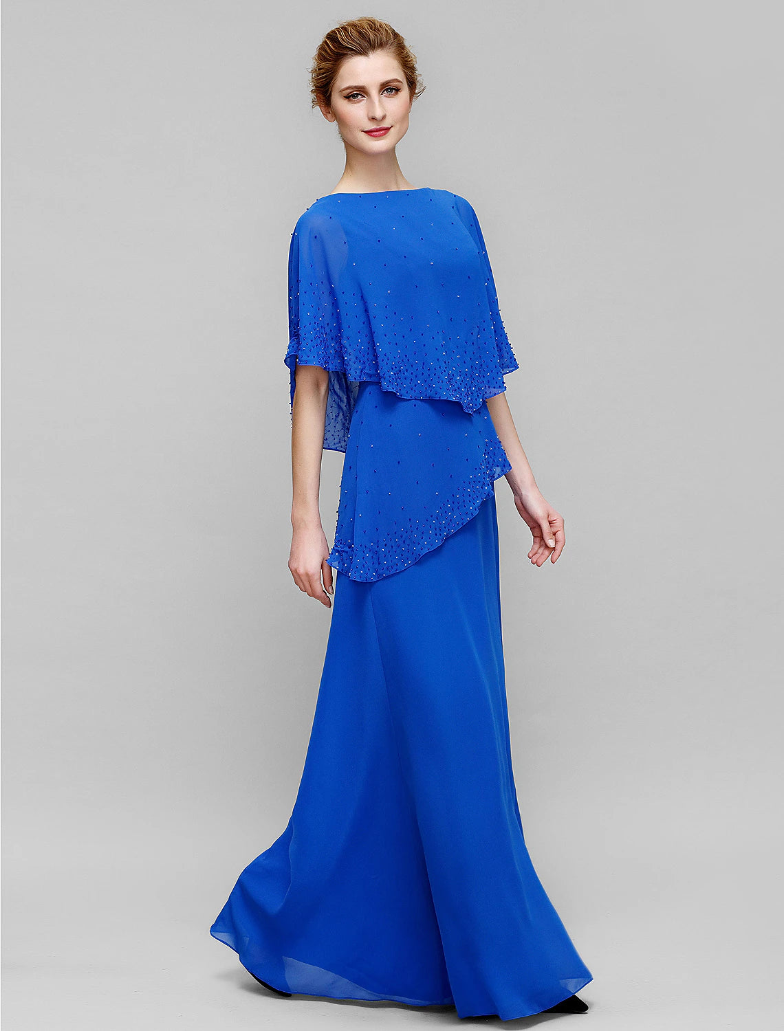 Wholesale  Sheath / Column Mother of the Bride Dress Elegant Bateau Neck Floor Length Chiffon Sleeveless with Beading